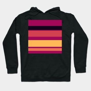 A prodigious recipe of Almost Black, Dark Fuchsia, Brick Red, Light Red Ochre and Butterscotch stripes. Hoodie